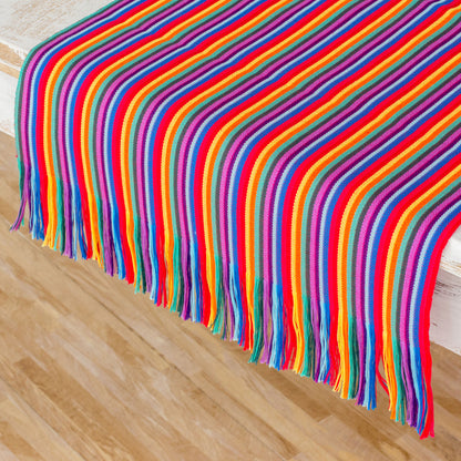 Rainbow Colors Multicolor Striped Cotton Table Runner from Guatemala