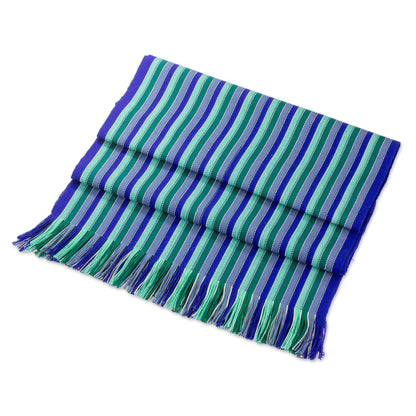 Ocean Memory Blue and Green Striped 100% Cotton Table Runner