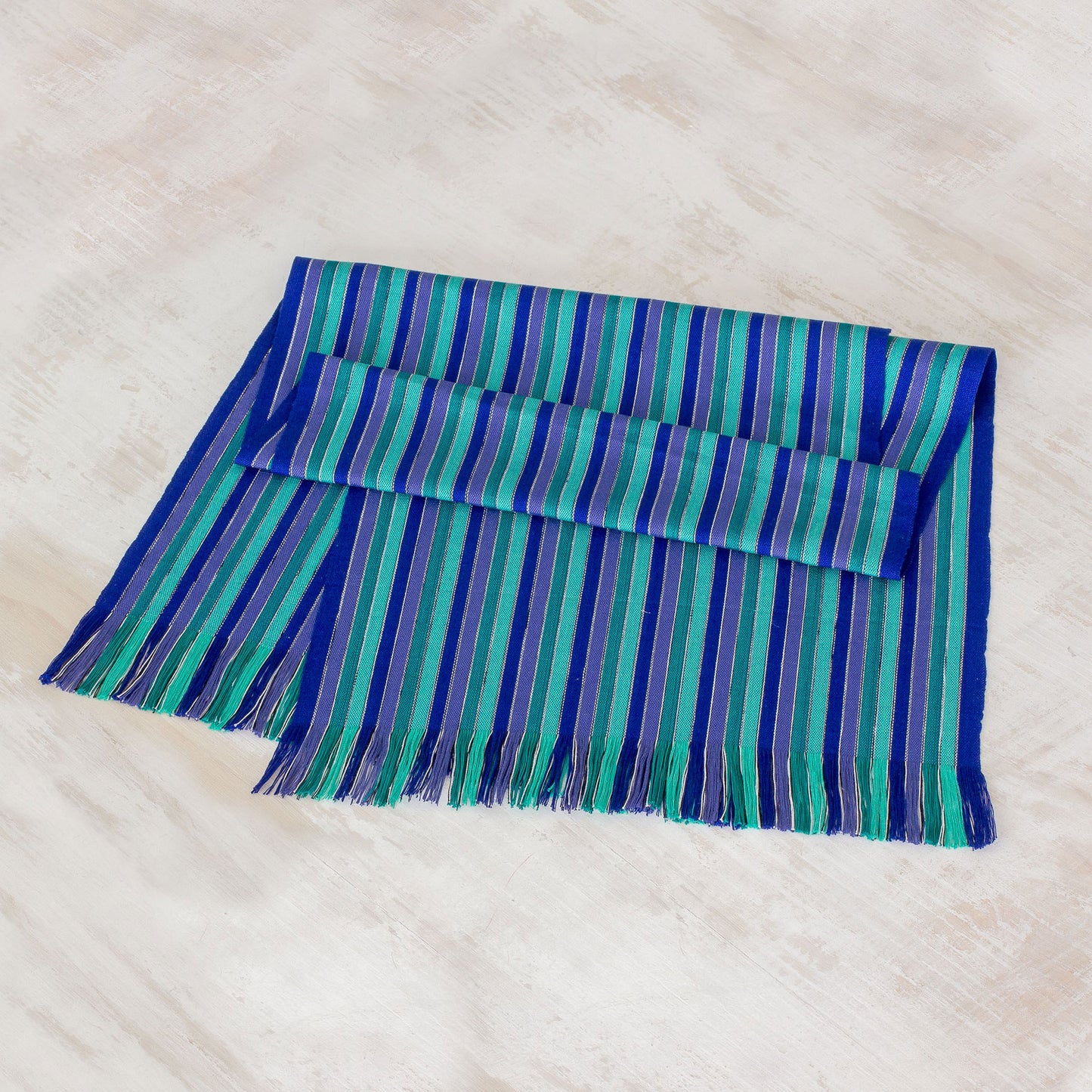 Ocean Memory Blue and Green Striped 100% Cotton Table Runner