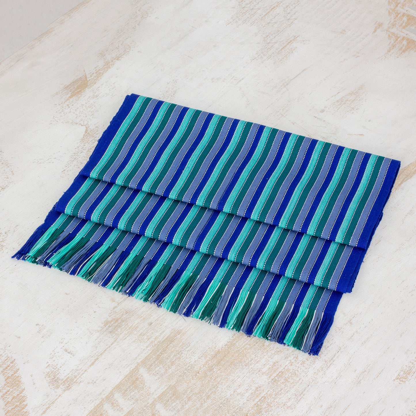 Ocean Memory Blue and Green Striped 100% Cotton Table Runner