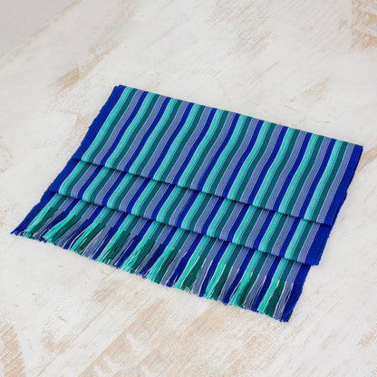 Ocean Memory Blue and Green Striped 100% Cotton Table Runner