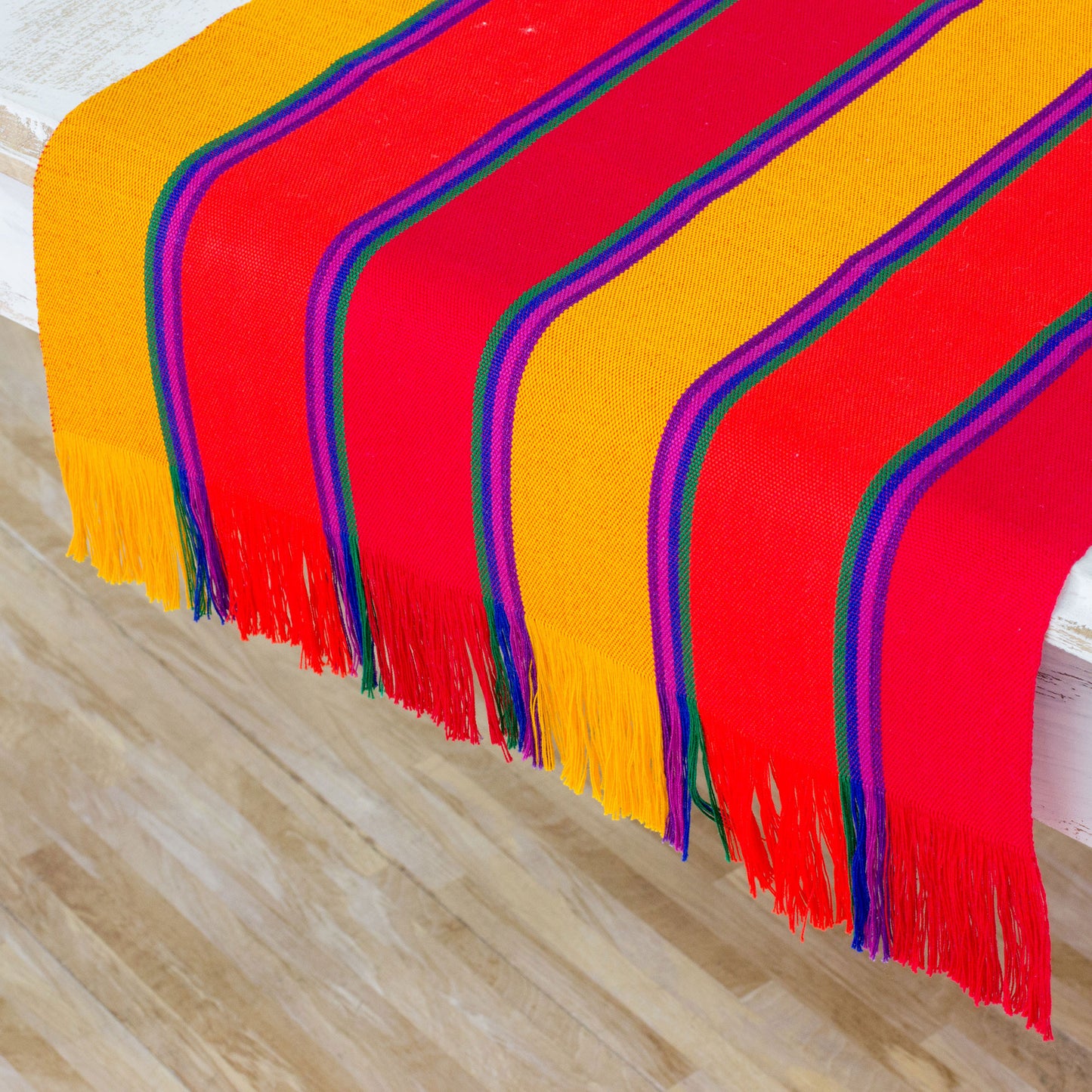 Sunset Glory Multicolor Striped Cotton Table Runner from Guatemala