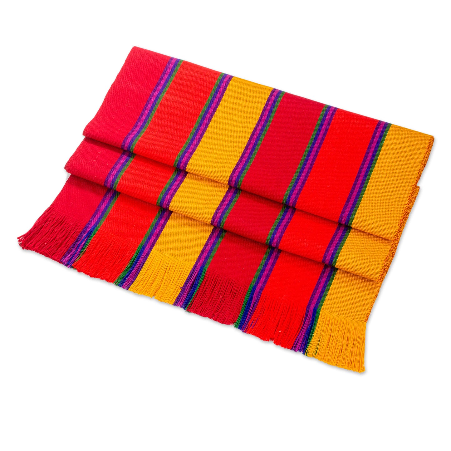 Sunset Glory Multicolor Striped Cotton Table Runner from Guatemala