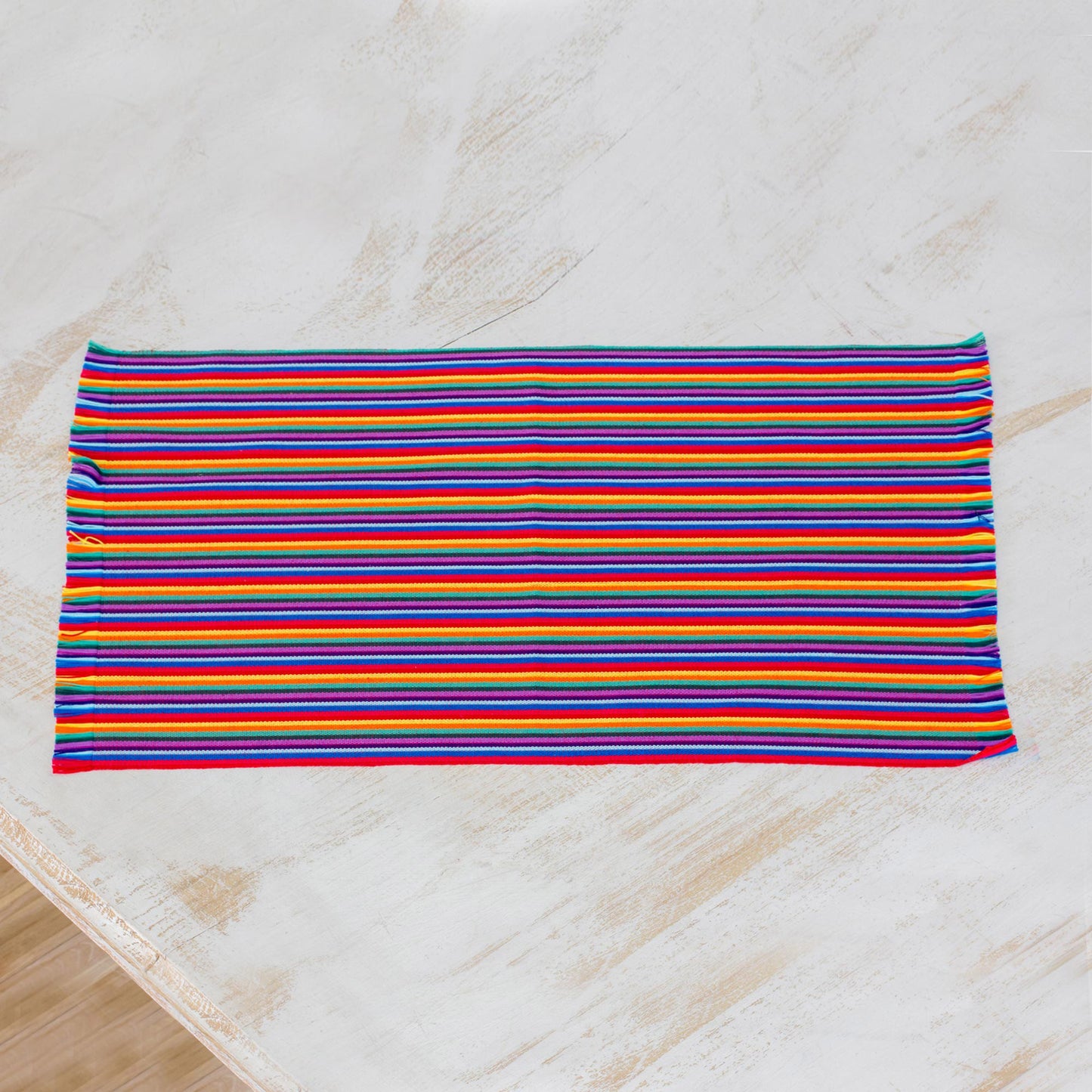 Rainbow Inspiration Six Multicolored Striped Cotton Placemats from Guatemala