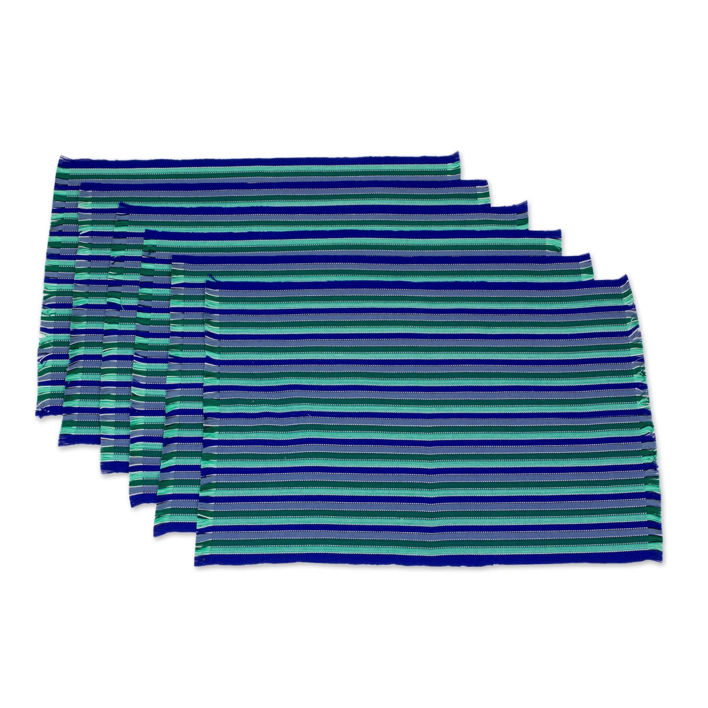 Colors of the Sea Set of Six Striped Cotton Placemats in Blue from Guatemala