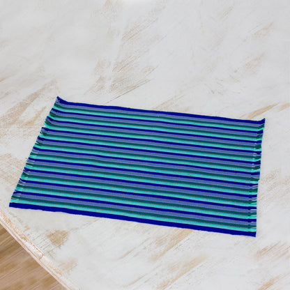 Colors of the Sea Set of Six Striped Cotton Placemats in Blue from Guatemala