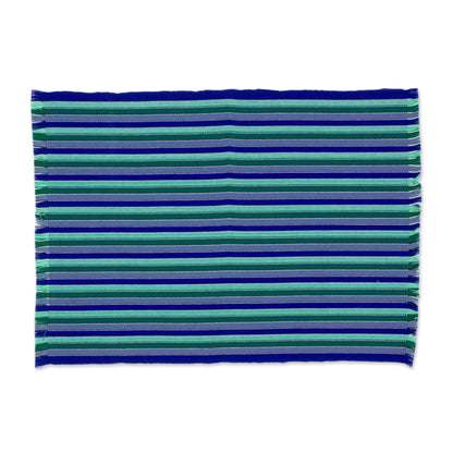 Colors of the Sea Set of Six Striped Cotton Placemats in Blue from Guatemala