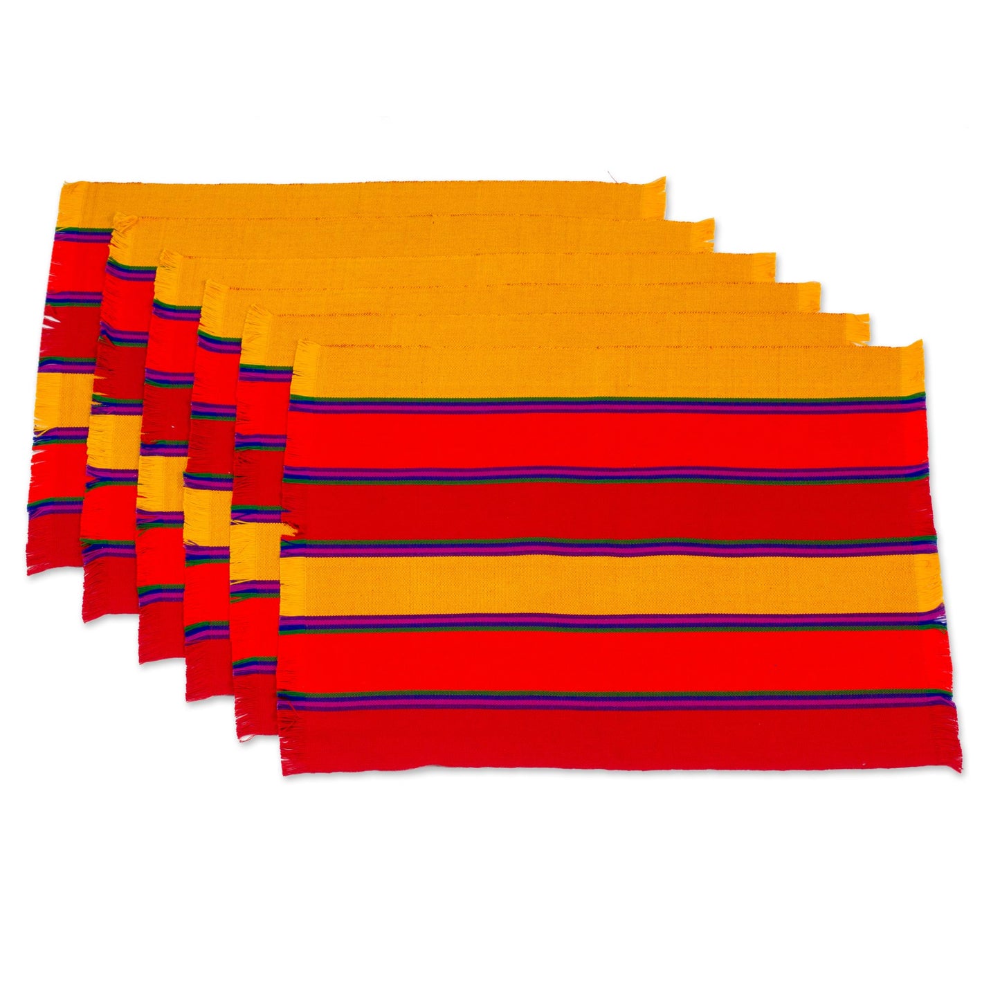 Country Sunset Six Handwoven Striped Cotton Placemats from Guatemala