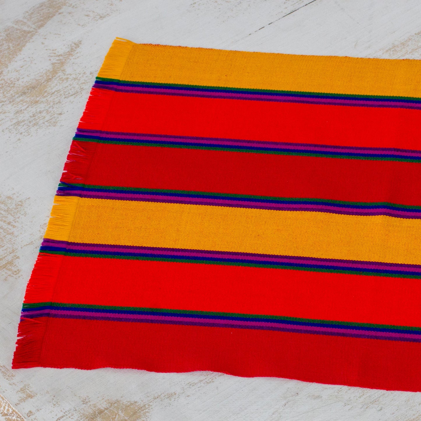 Country Sunset Six Handwoven Striped Cotton Placemats from Guatemala