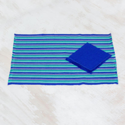 Colors of the Sea Set of 6 Cotton Placemats and Napkins in Blue from Guatemala