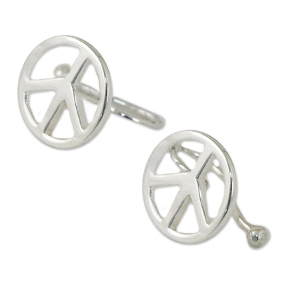 Shimmering Peace Sterling Silver Peace Sign Ear Cuffs from Thailand