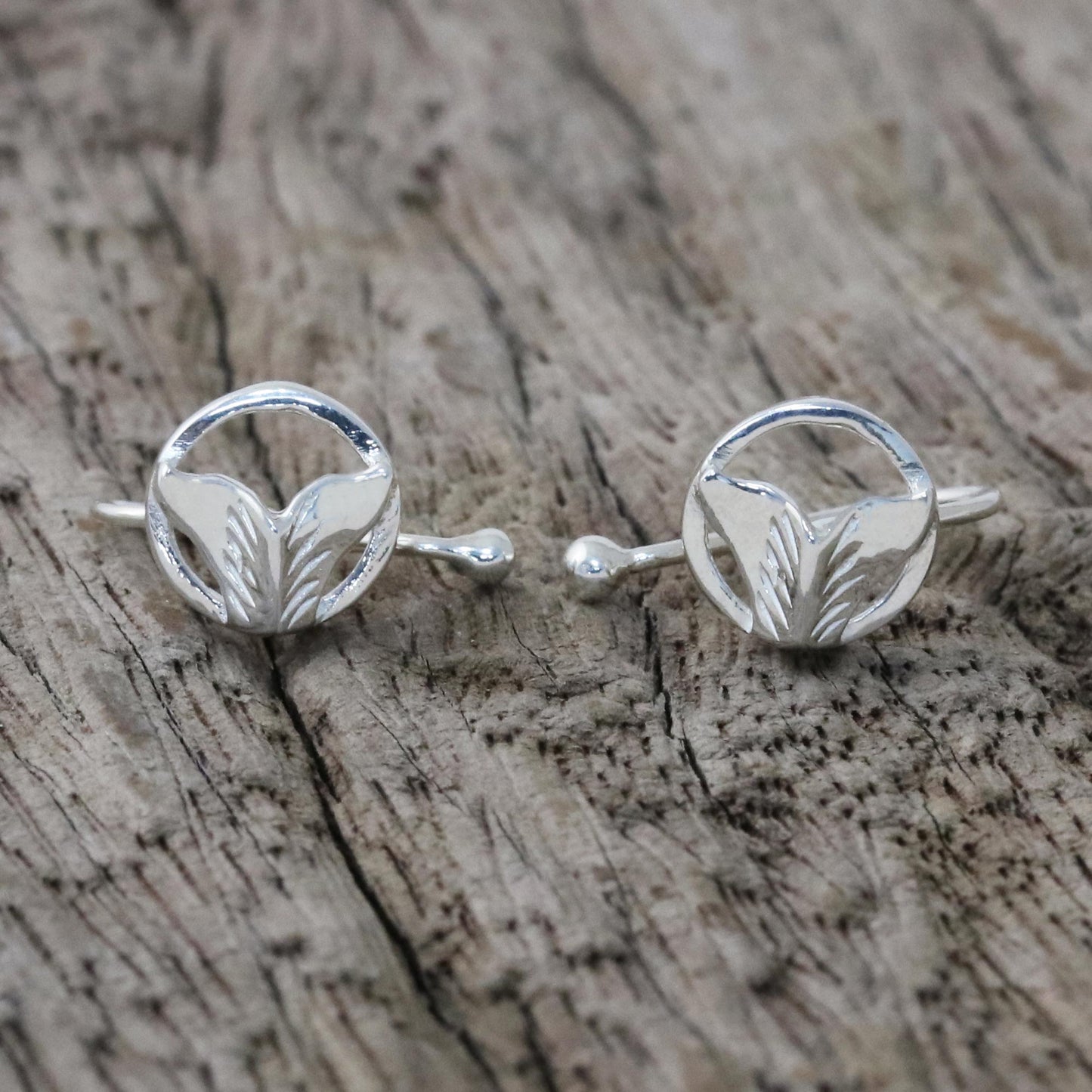 Ocean Tails Sterling Silver Whale-Themed Ear Cuffs from Thailand