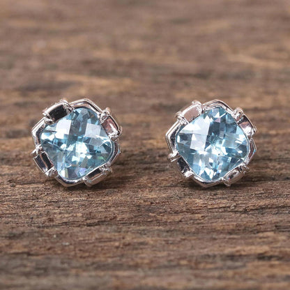 Peaceful Paradise Blue Topaz & Silver Button Earrings