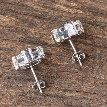 Peaceful Paradise Blue Topaz & Silver Button Earrings