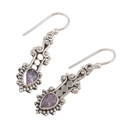 Droplet Dreams Sterling Silver and Teardrop Amethyst Earrings from India