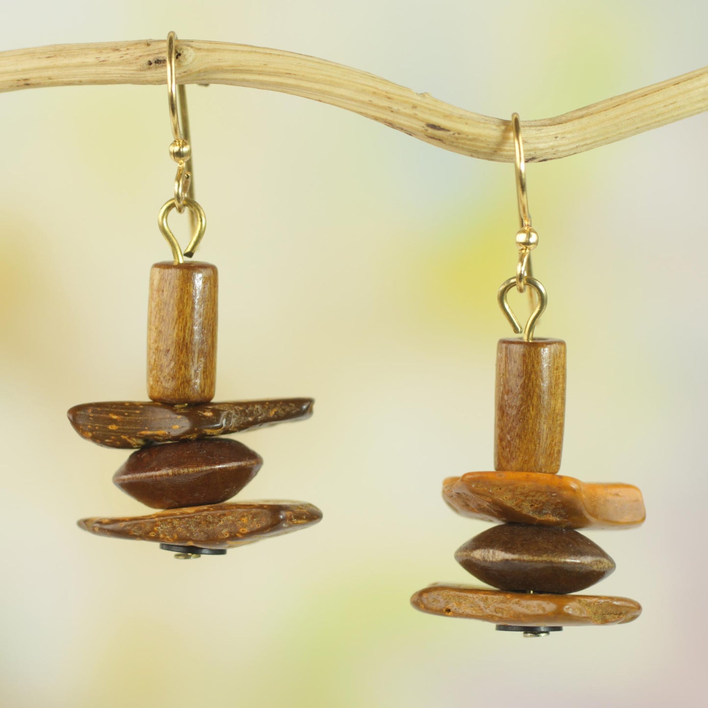 Prosperous Sika Ghanaian Handcrafted Sese Wood and Coconut Shell Earrings