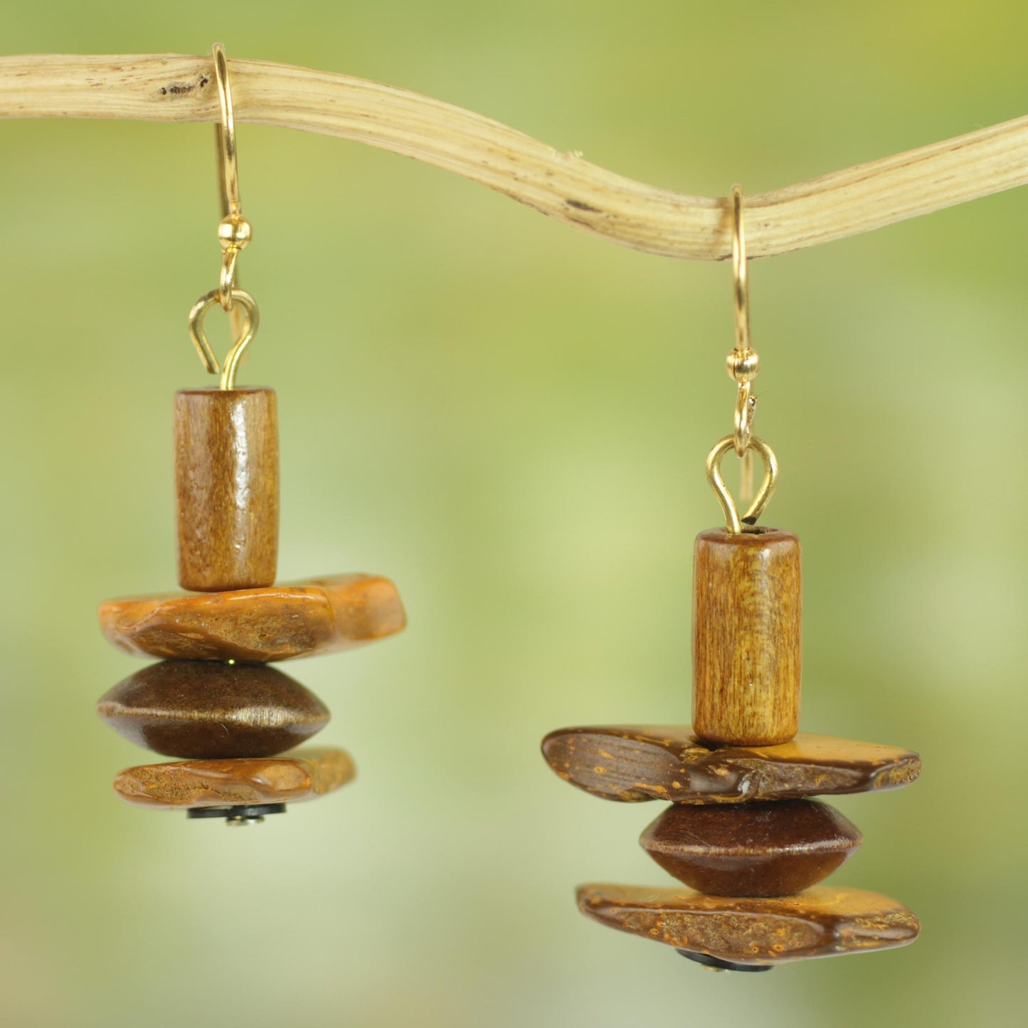 Prosperous Sika Ghanaian Handcrafted Sese Wood and Coconut Shell Earrings