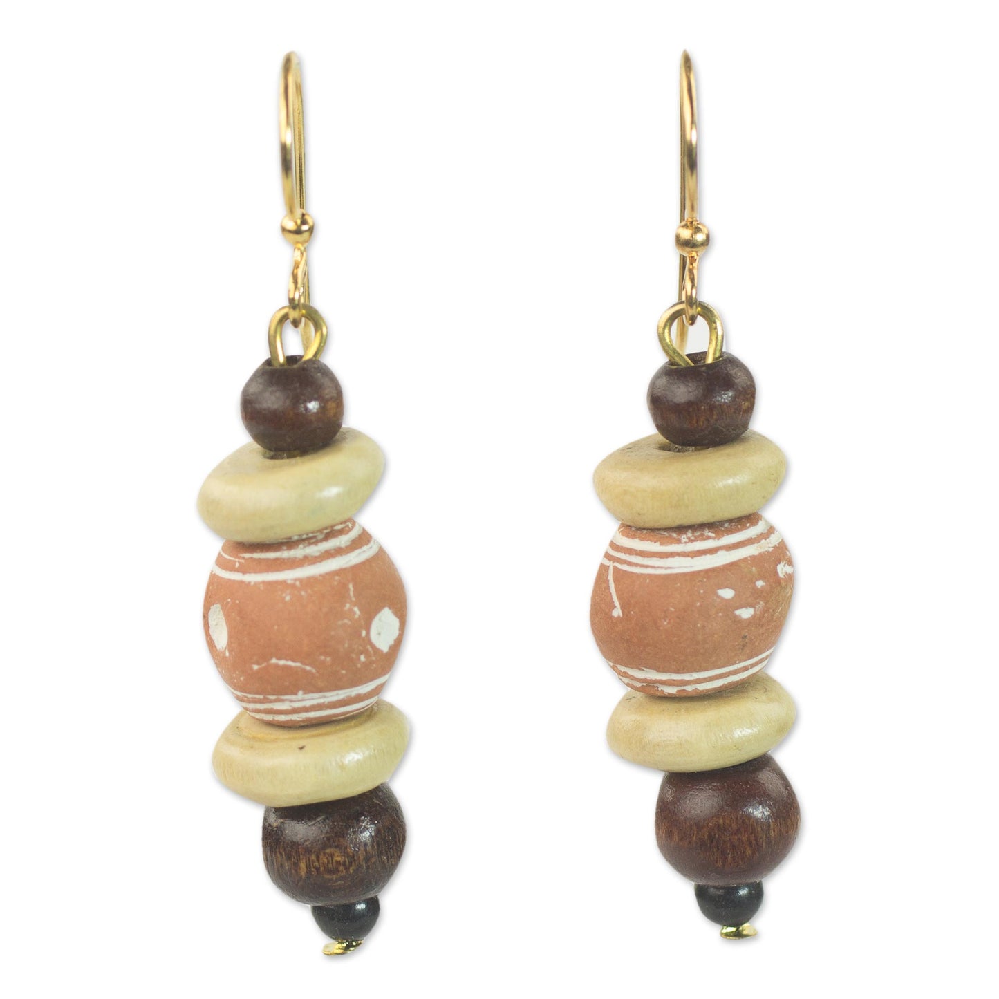 Sweet Beads Sese Wood and Ceramic Dangle Earrings from Ghana