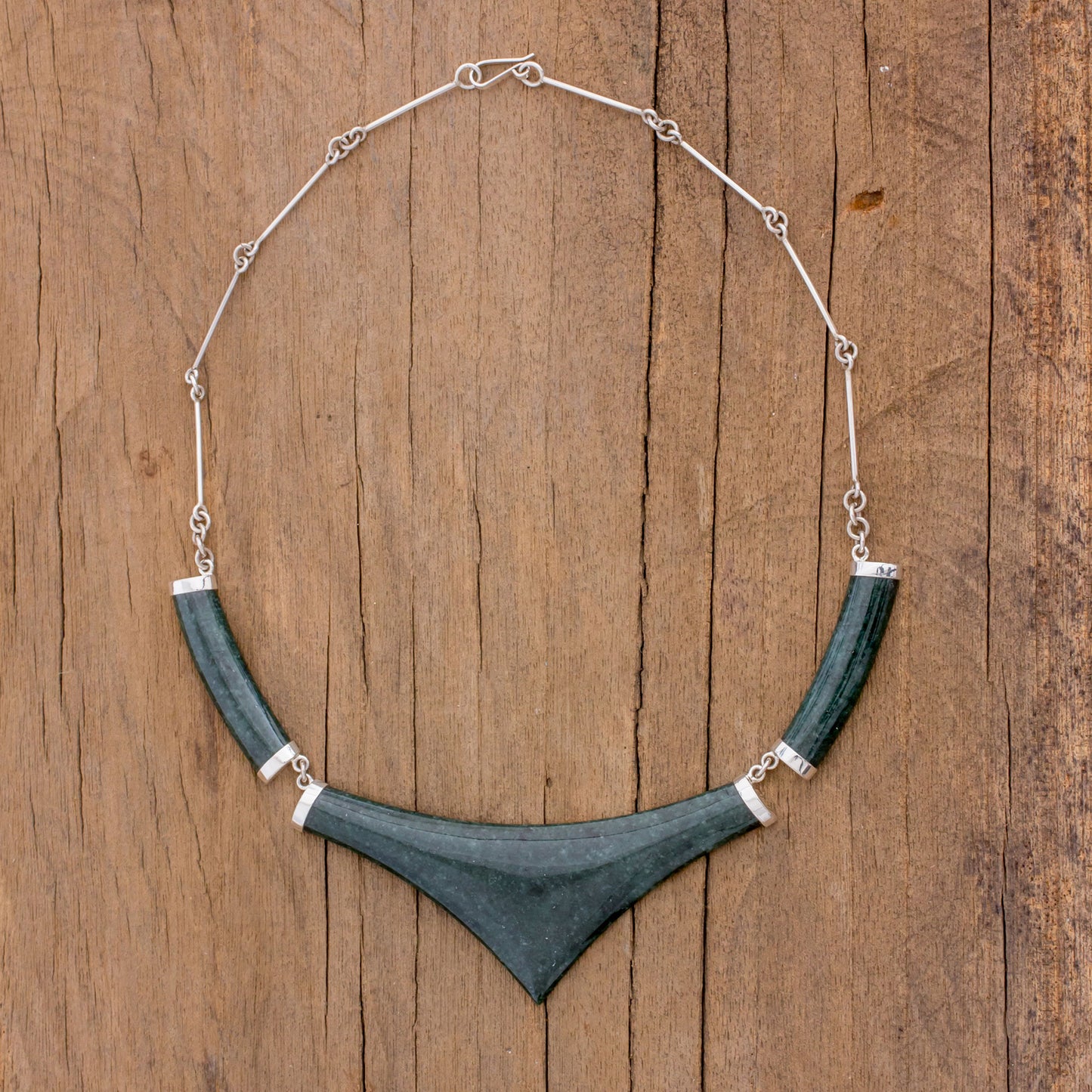 Mayan Elite Pointed 925 Silver Jade Statement Necklace from Guatemala