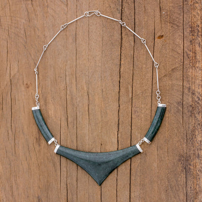 Mayan Elite Pointed 925 Silver Jade Statement Necklace from Guatemala