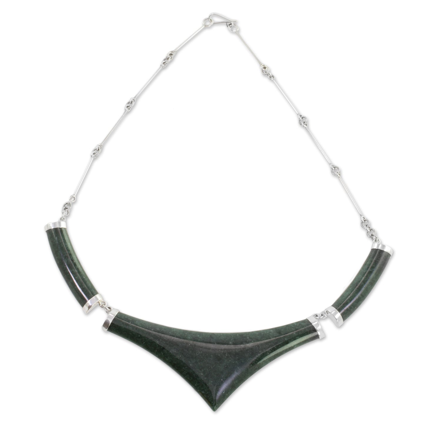 Mayan Elite Pointed 925 Silver Jade Statement Necklace from Guatemala