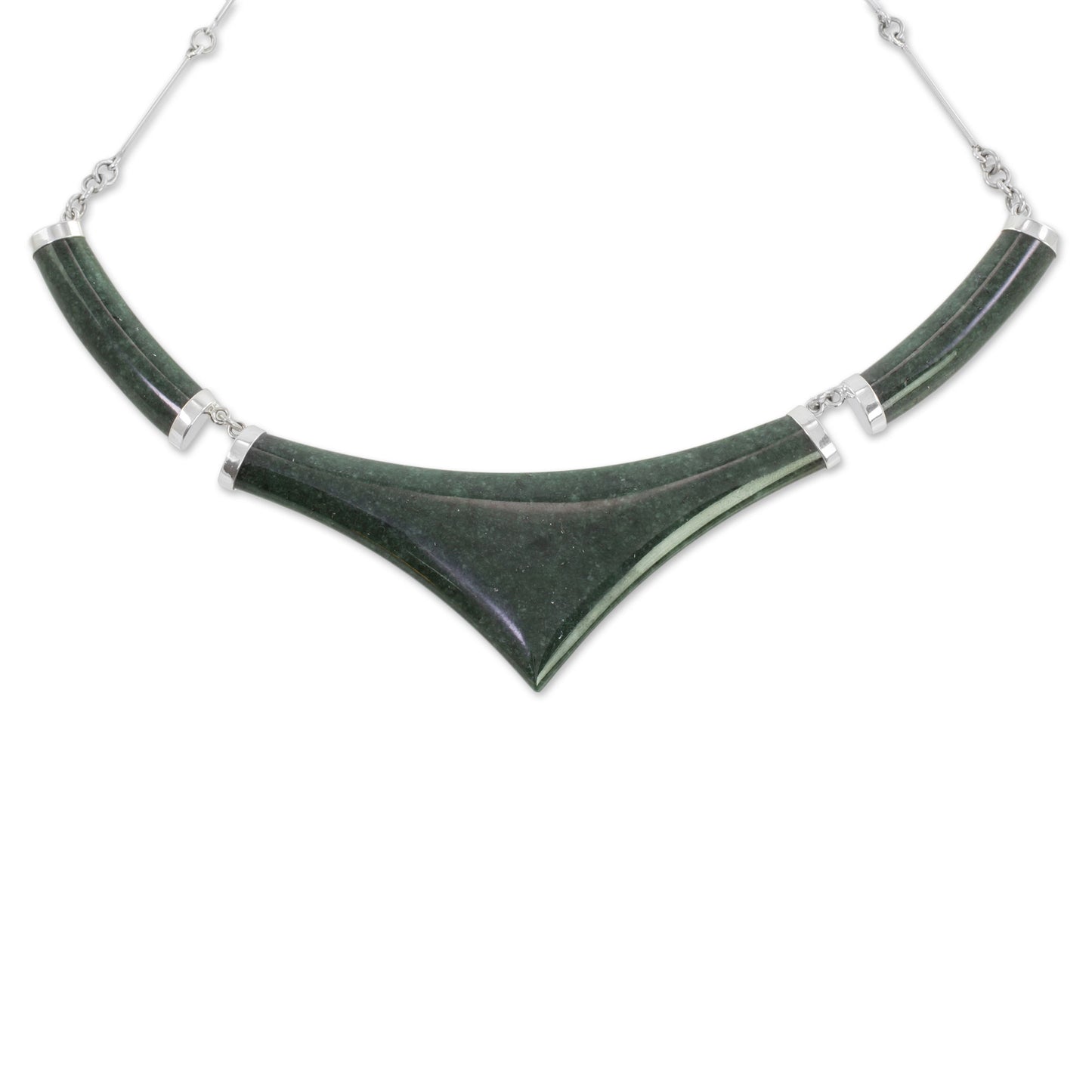 Mayan Elite Pointed 925 Silver Jade Statement Necklace from Guatemala