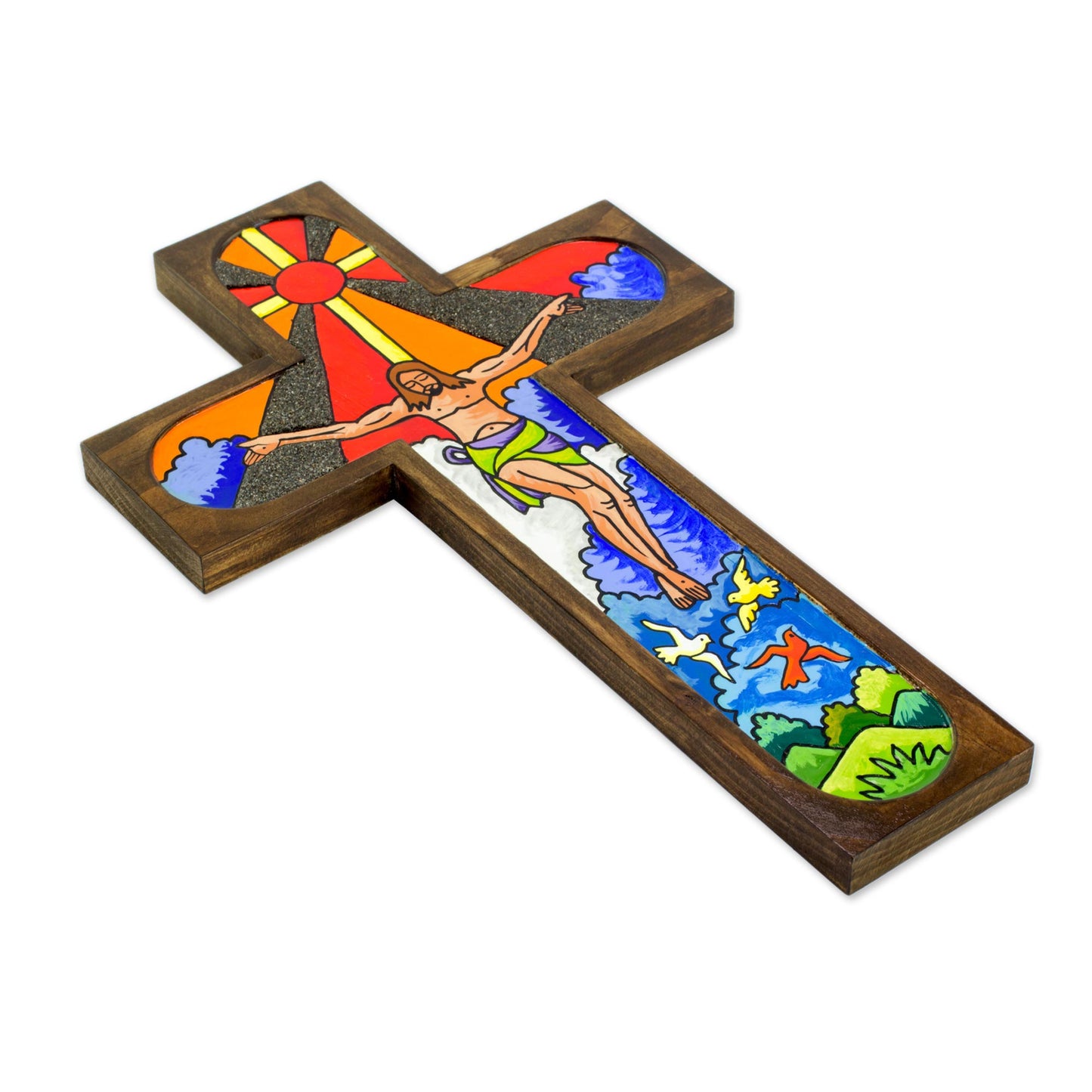 Splendor Of Jesus Hand Painted Wooden Crucifix