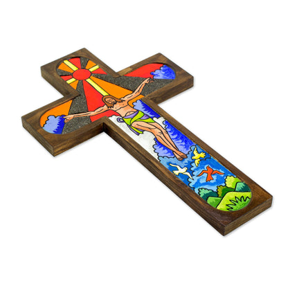 Splendor Of Jesus Hand Painted Wooden Crucifix