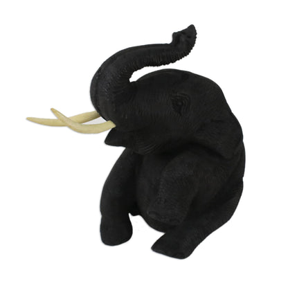 Joyous Elephant Black Teakwood Wood Sculpture