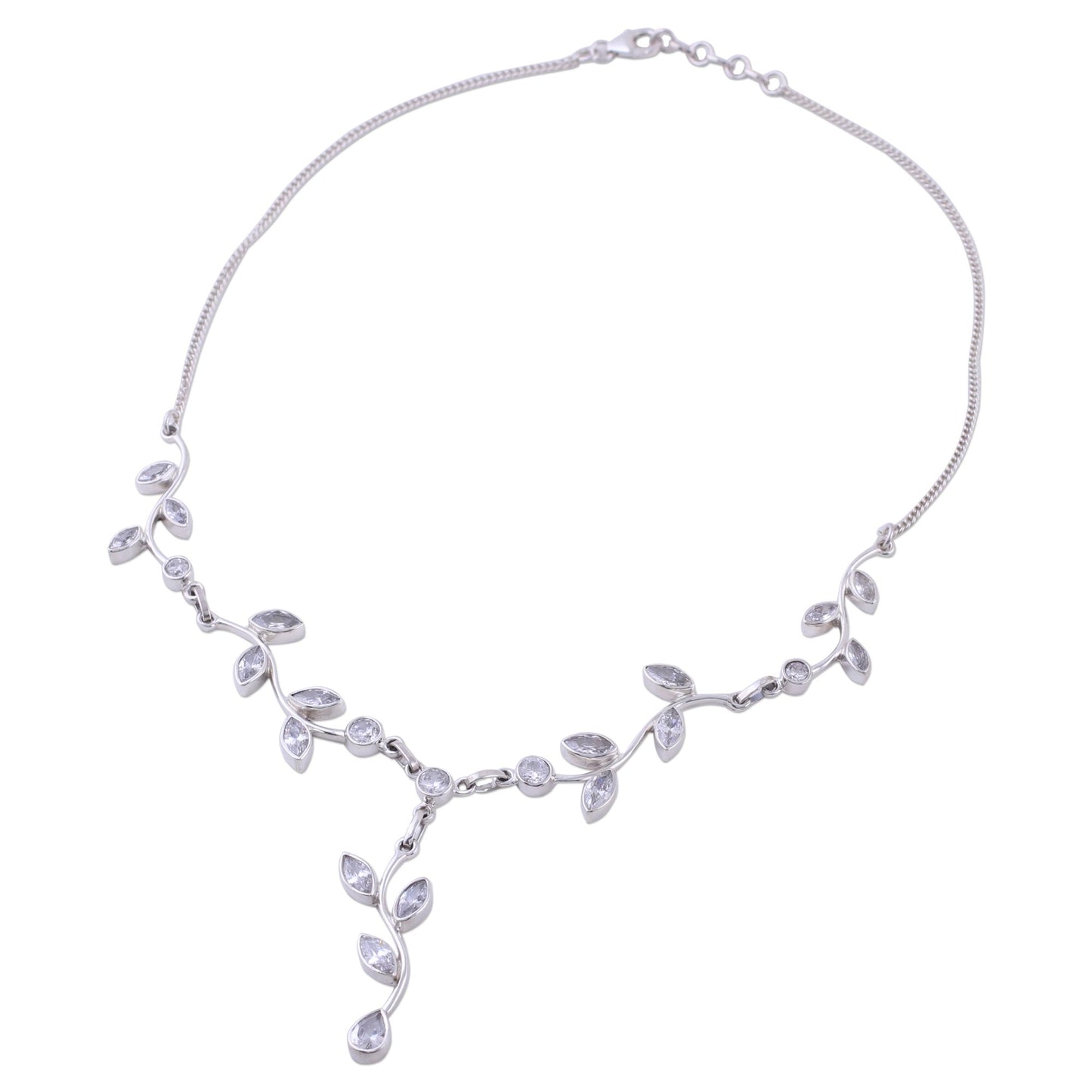 Sparkling Garland Quartz Garland in Sterling Silver Necklace from India