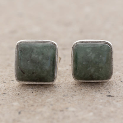 Mayan Hope Jade and Sterling Silver Square Earrings from Guatemala