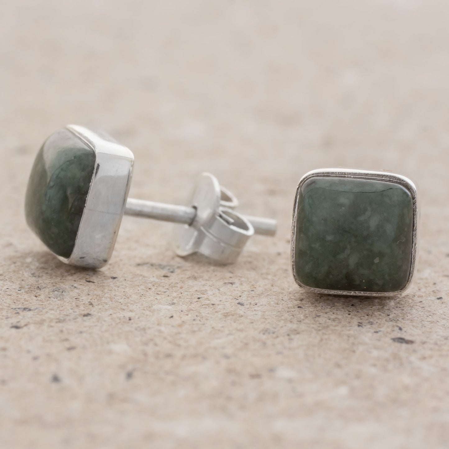 Mayan Hope Jade and Sterling Silver Square Earrings from Guatemala