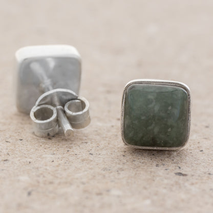 Mayan Hope Jade and Sterling Silver Square Earrings from Guatemala