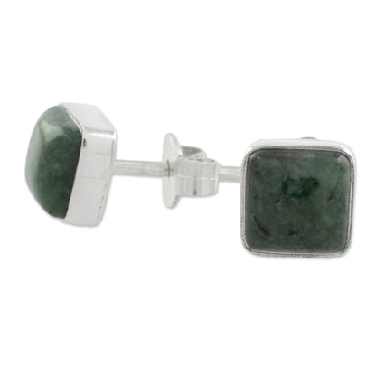 Mayan Hope Jade and Sterling Silver Square Earrings from Guatemala