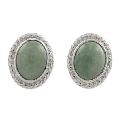 Oval Lassos Light Green Jade Oval Stud Earrings from Guatemala