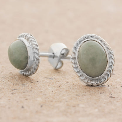 Oval Lassos Light Green Jade Oval Stud Earrings from Guatemala