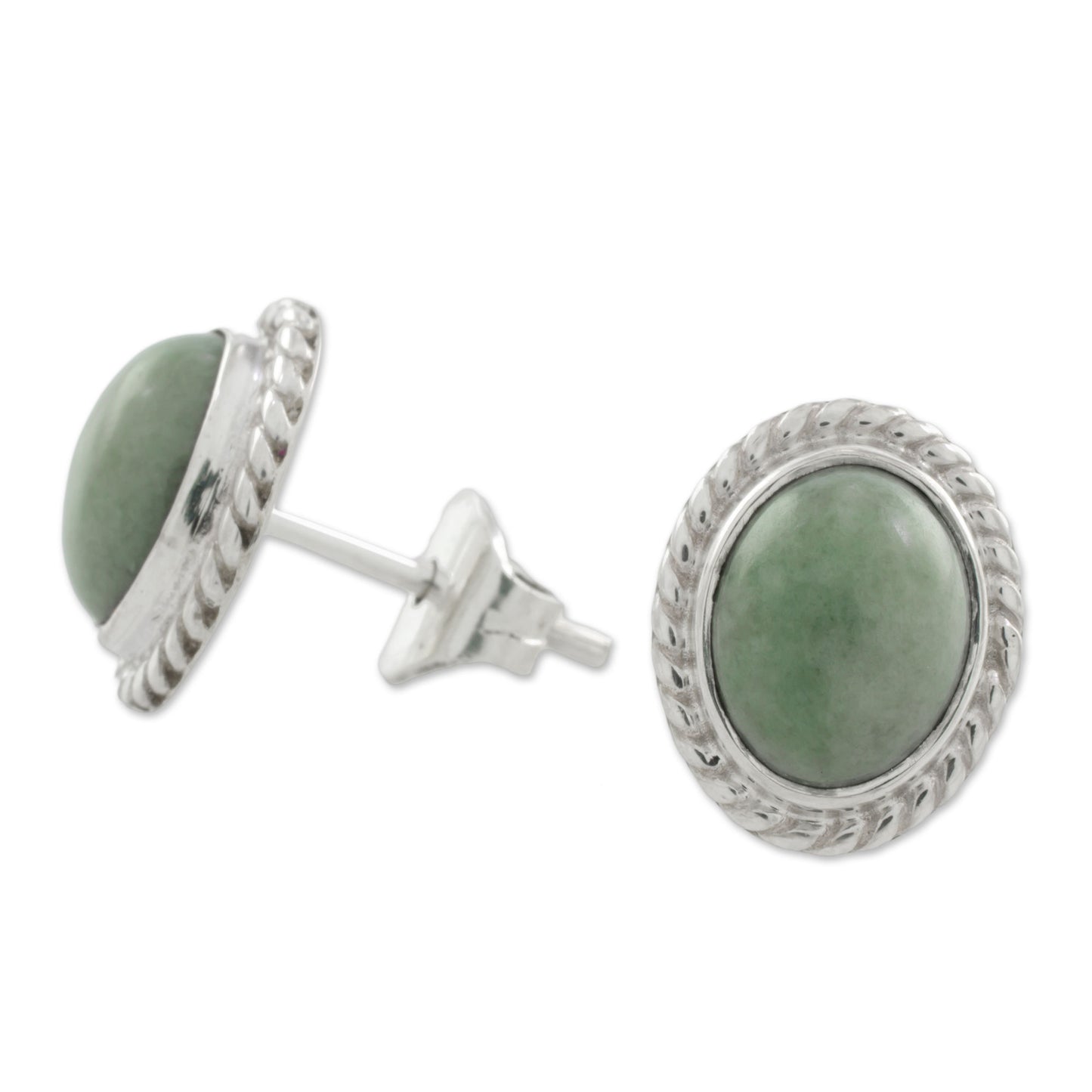 Oval Lassos Light Green Jade Oval Stud Earrings from Guatemala