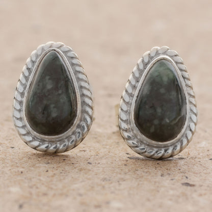 Teardrop Lassos Green Jade and 925 Silver Teardrop Earrings from Guatemala