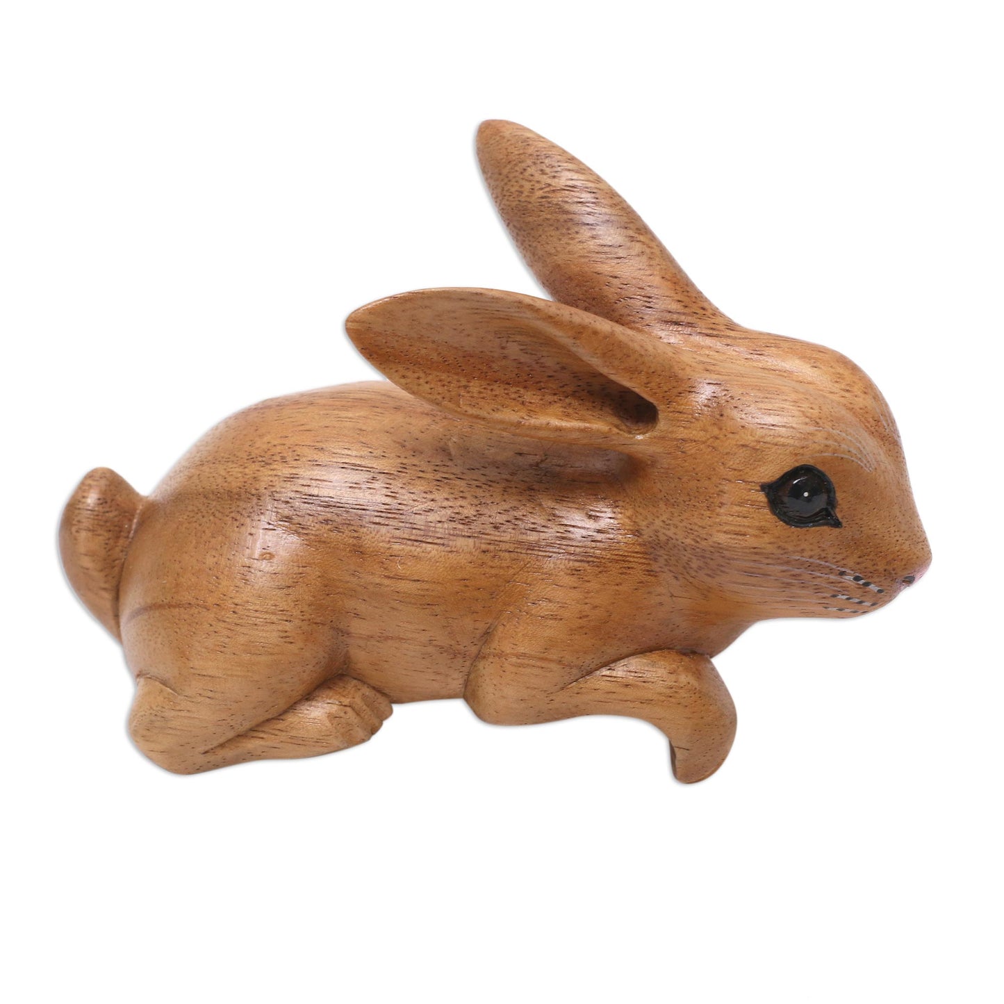 Curious Rabbit in Brown Handcrafted Suar Wood Rabbit Sculpture in Brown from Bali