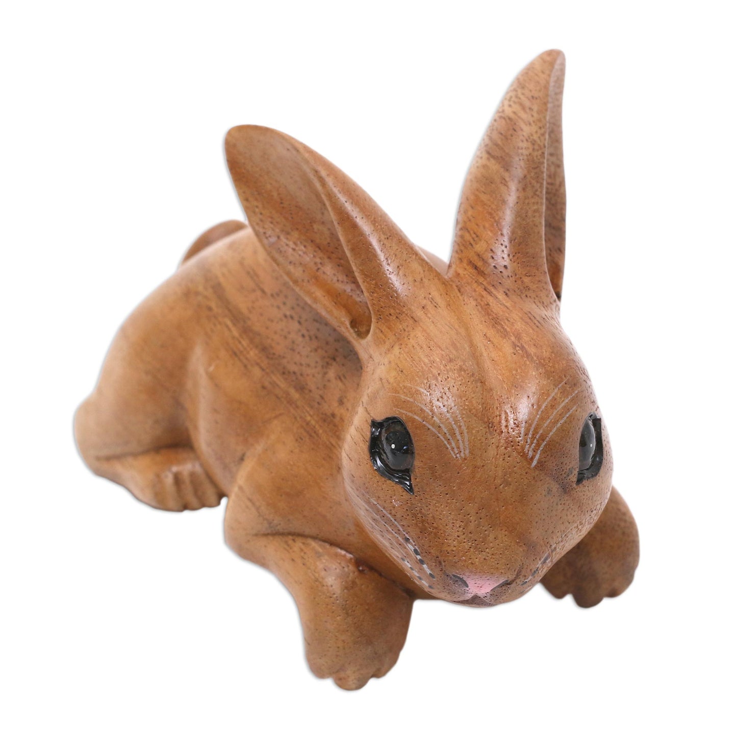 Curious Rabbit in Brown Handcrafted Suar Wood Rabbit Sculpture in Brown from Bali