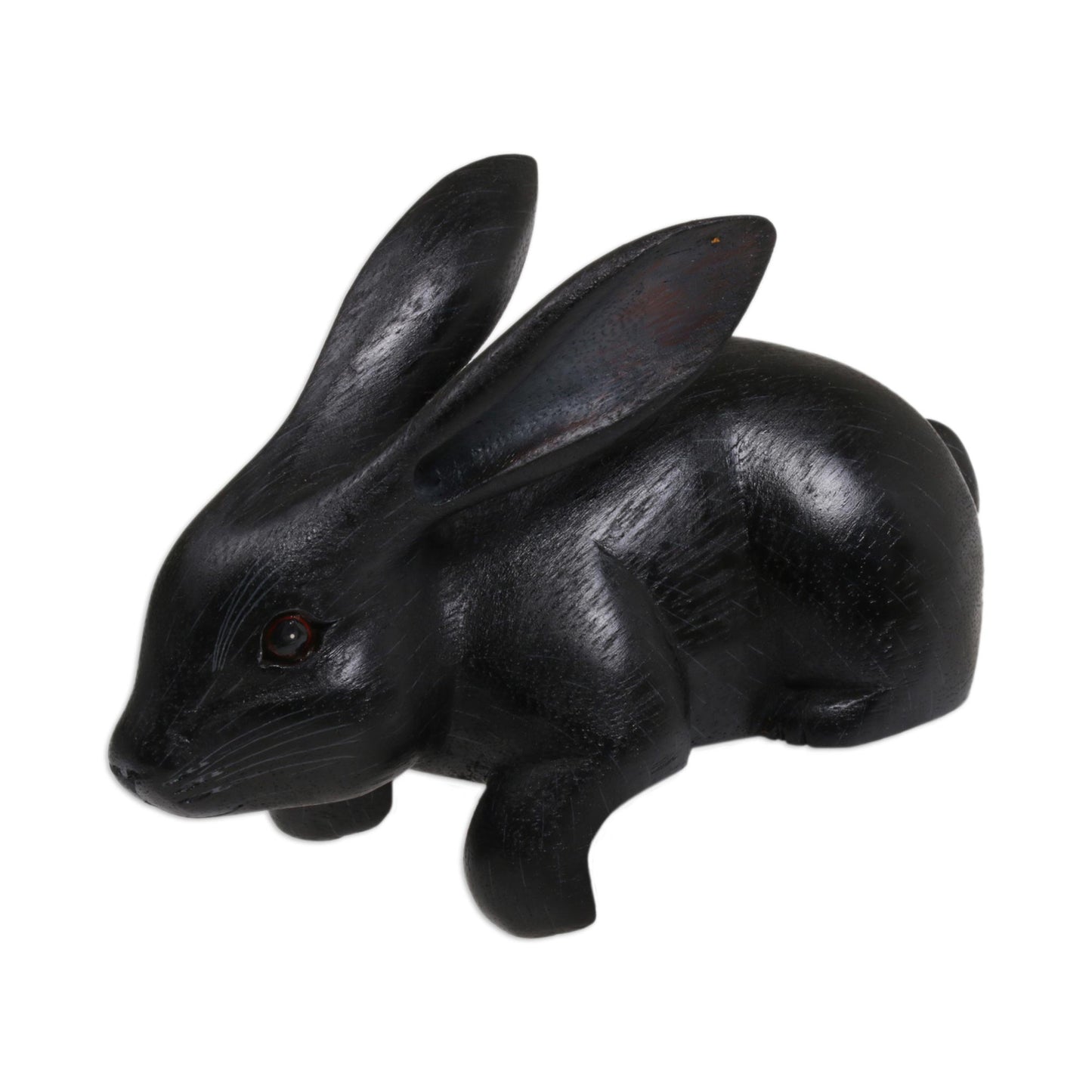 Curious Rabbit in Black Handcrafted Suar Wood Rabbit Sculpture in Black from Bali