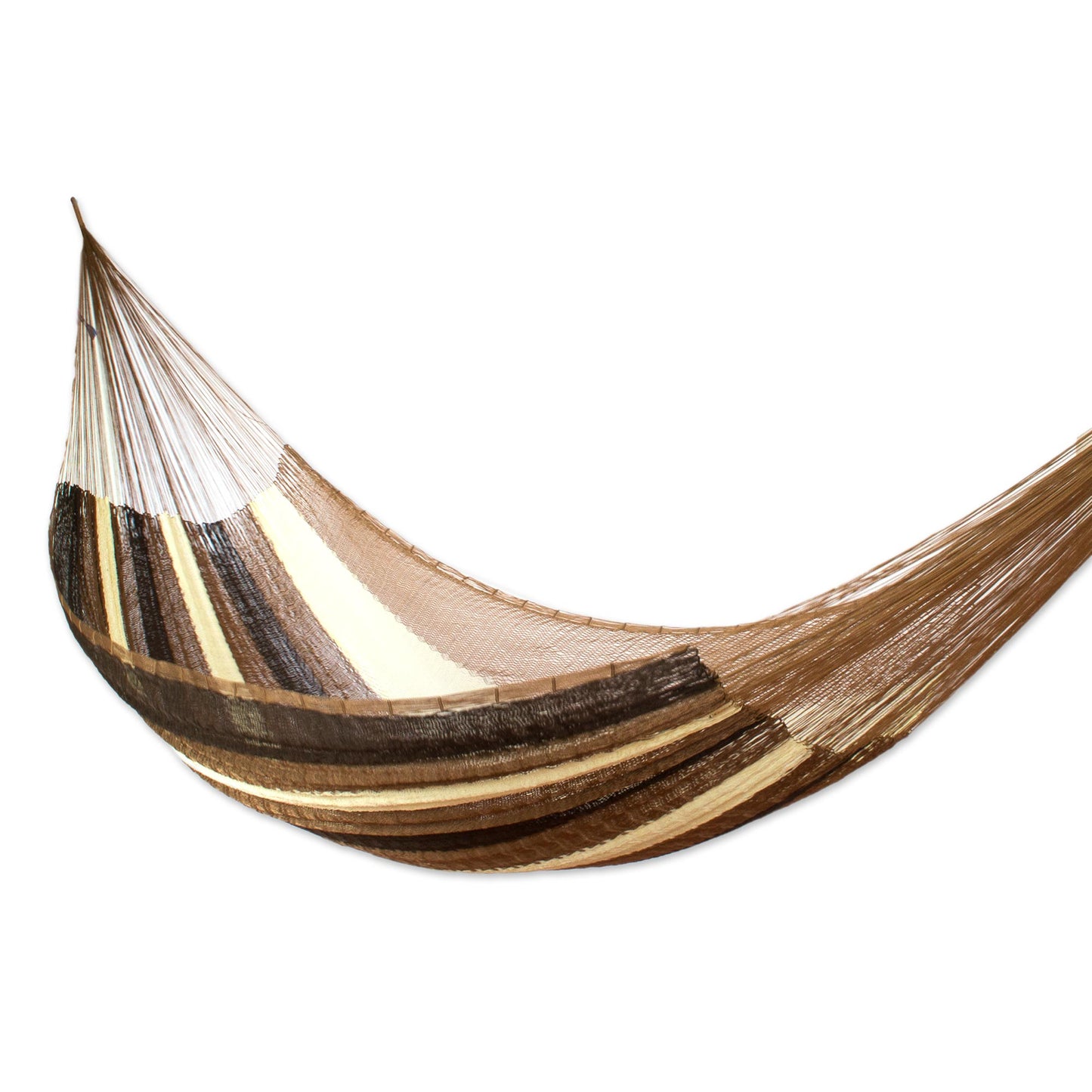 Near the Sea Handwoven Mayan Striped Double Hammock in Brown from Mexico