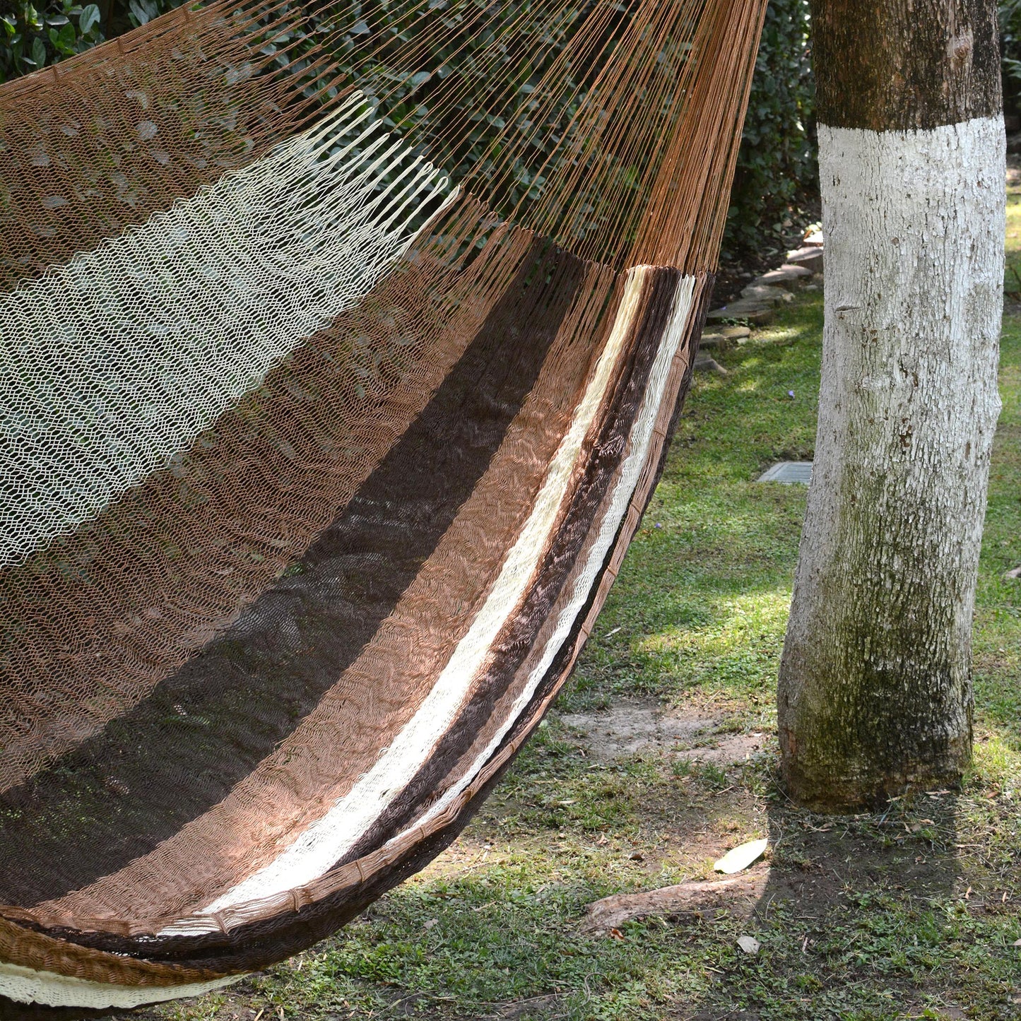 Near the Sea Handwoven Mayan Striped Double Hammock in Brown from Mexico