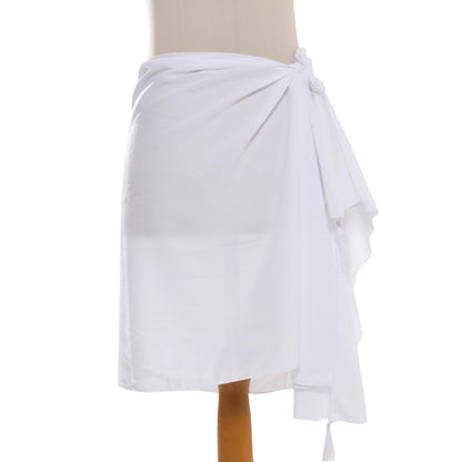 Paradise Breeze in White Handmade White 100% Rayon Short Sarong from Indonesia