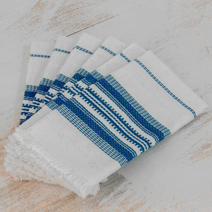 Cheerful Kitchen in Blue Striped 100% Cotton Napkins from Guatemala (Set of 6)