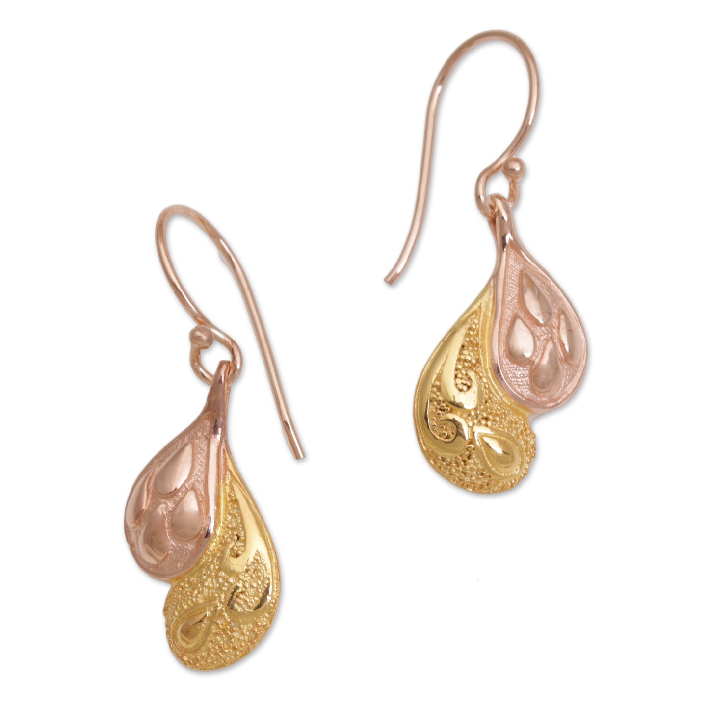 Rosy Paisleys Rose Gold Plated Sterling Silver Dangle Earrings from Bali