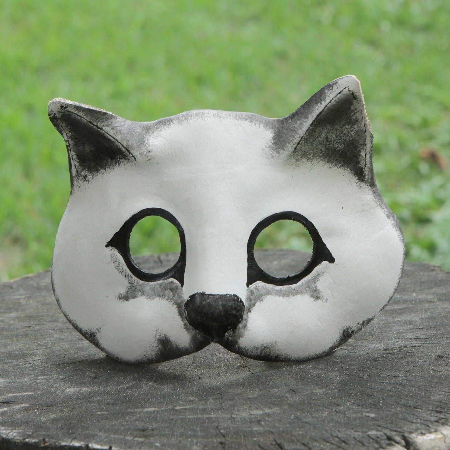 Fierce Cat Handcrafted Painted Leather Cat Mask from Brazil