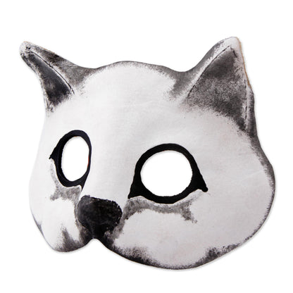 Fierce Cat Handcrafted Painted Leather Cat Mask from Brazil