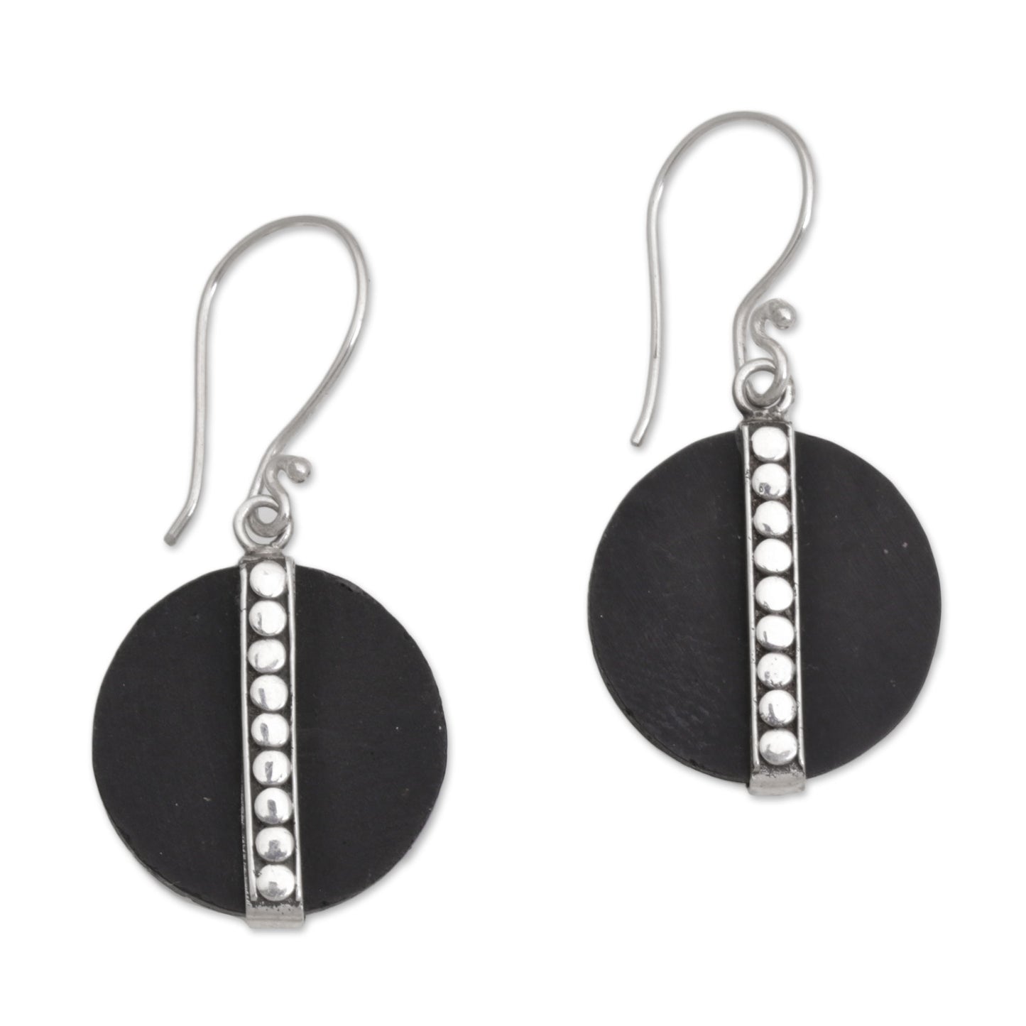 Dotted Discs Dot Motif Lava Stone and Sterling Silver Earrings from Bali