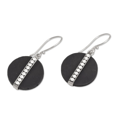 Dotted Discs Dot Motif Lava Stone and Sterling Silver Earrings from Bali